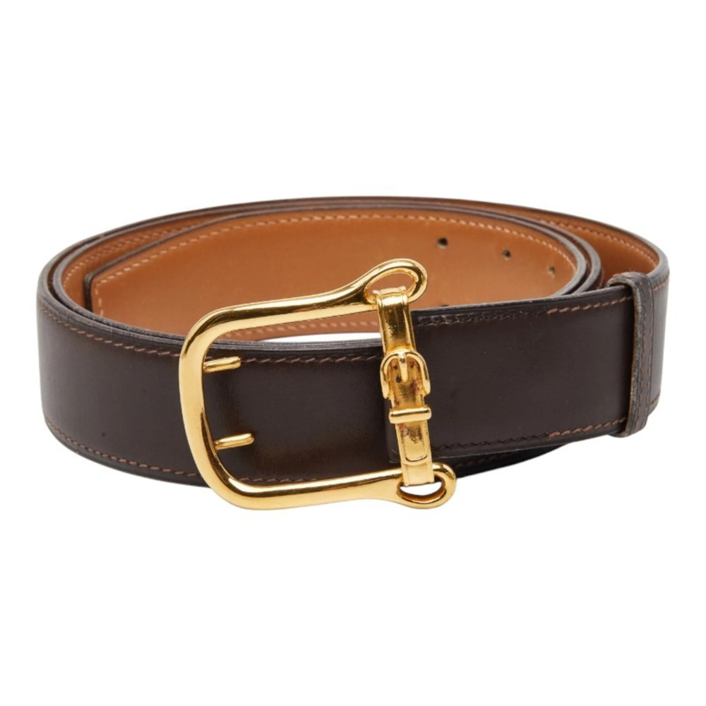 Hermes belt motif buckle belt, brown and gold leather, men's.